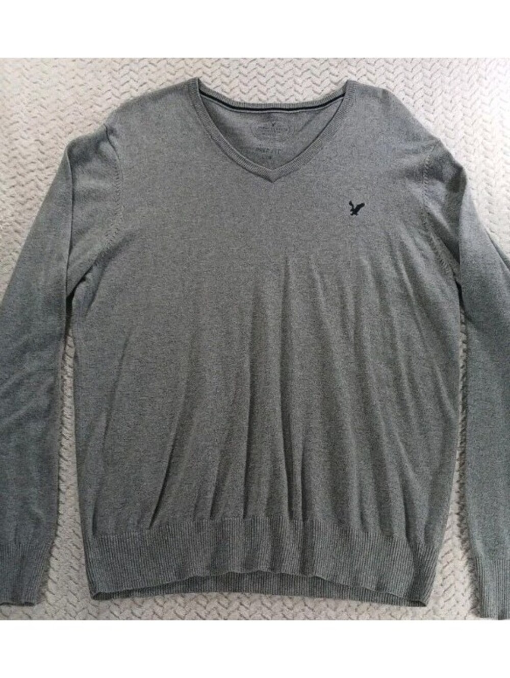 American Eagle - Mens Sz L - Prep Fit Cotton Long Sleeve V Neck Gray Sweater